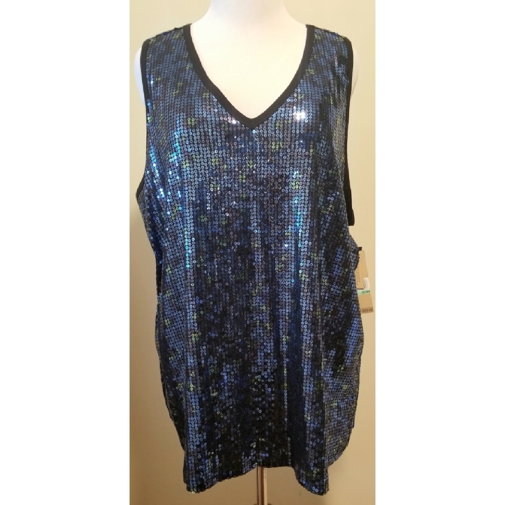 {DKNY Jeans} Blue & Black Sequins Top